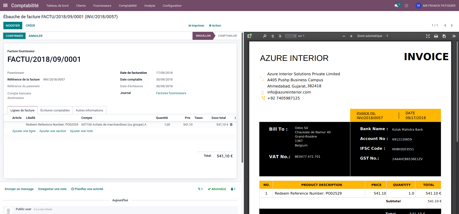 Reconnaissance des factures par l'IA d'Odoo